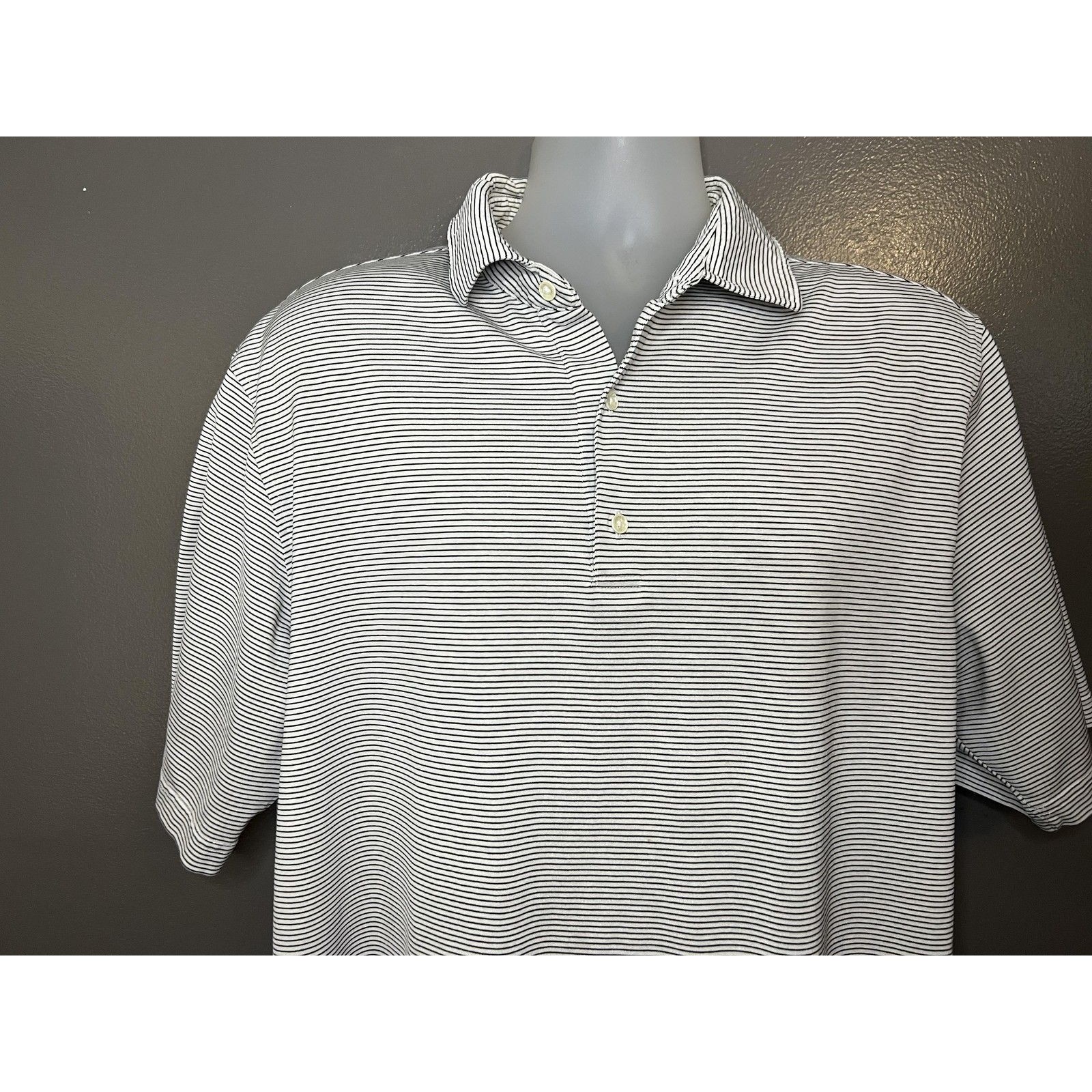Fairway  Greene Polo Shirt Mens Large White Stripe Golf Performance Jersey